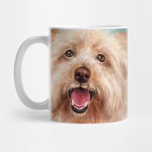 Painting of a Happy Yorkshire Terrier with Its Tongue Out on a Blue Background Mug